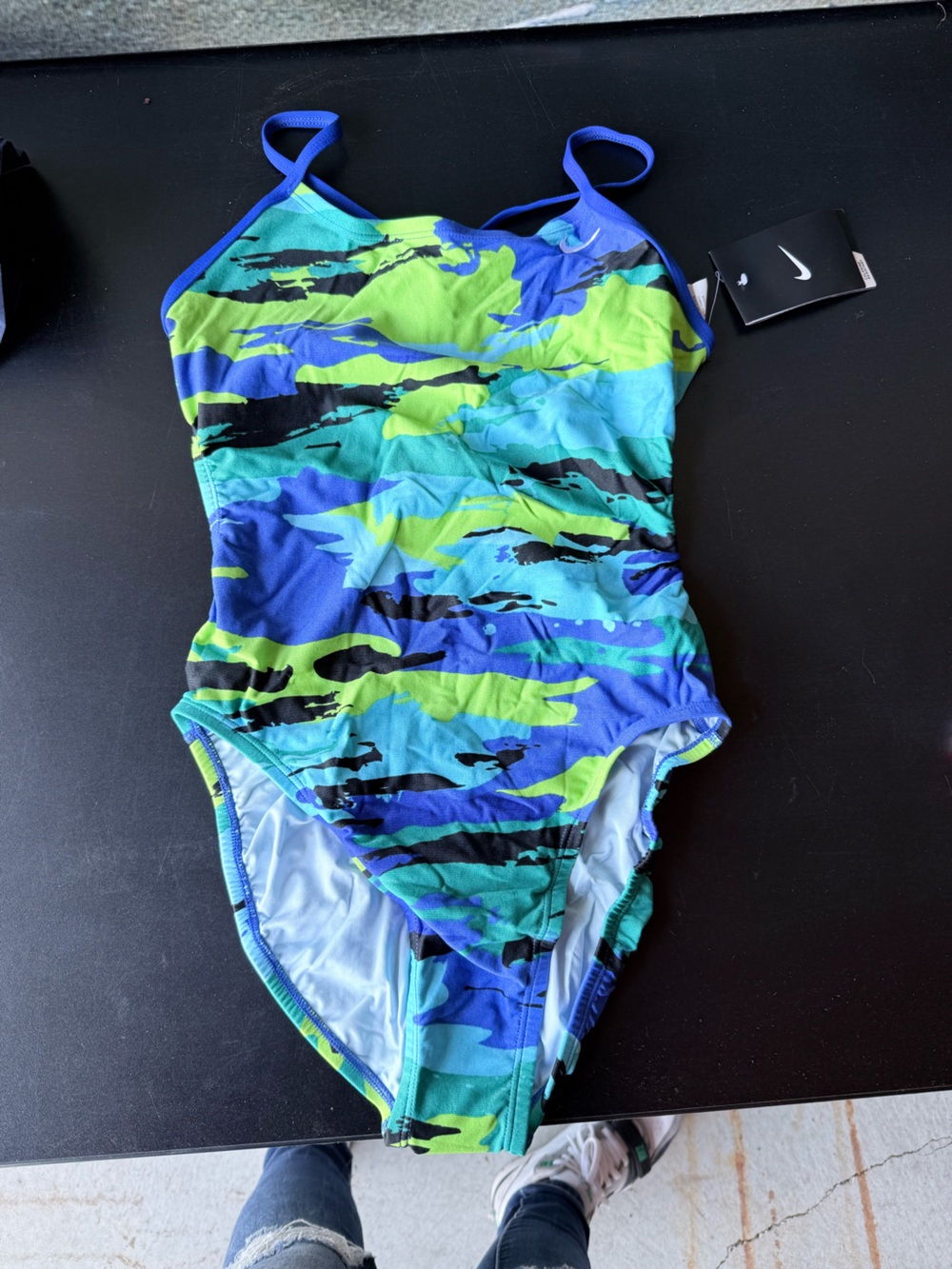 Nike woman’s One-Piece Swimsuit in Blue, Green, Black